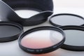 Photo filters and lens hood Royalty Free Stock Photo