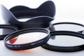 Photo filters and lens hood Royalty Free Stock Photo