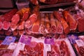 Fine Hams and meats for Sale at a Shop in Madrid Spain