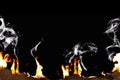 Photo about fire with smoke isolated on black background. Fire flames illustration