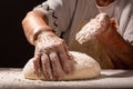 Photo of flour and women hands with flour splash. Cooking bread. Kneading the Dough Royalty Free Stock Photo