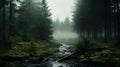 Misty Gothic Forest Stream: Eerily Realistic Landscape In Norwegian Nature