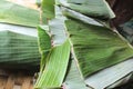 Photo of folded banana leaves