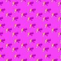 Photo in the form of a seamless pattern. Yellow watering can for watering flowers with shadows on a colored pink Royalty Free Stock Photo