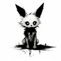 Cute Anime-inspired Animal Art: Minimalist Black And White Image