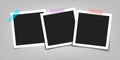 Photo frame with adhesive tape of different colors and paper clip. Photo realistic vector makeup of different size on. Royalty Free Stock Photo