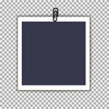 Polaroid Photo frame with clip on isolate background. Template for your stylish and cute photos or images Royalty Free Stock Photo