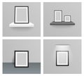 Photo frame 3d realistic design hanging shelf wall flor light on a wall with vector illustration