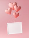 Photo Frame Flying With Love Heart Ballon Mockup Template 3D Rendering