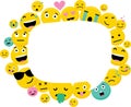 Photo frame with funny Emoji. Empty blank space for text. Set of Emoji with different emotions-Vector