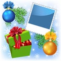 Photo frame with Gift Box and Christmas balls Royalty Free Stock Photo