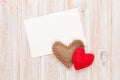 Photo frame or greeting card and handmaded valentines day toy he Royalty Free Stock Photo