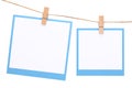 Photo frame hung on rope with clothespin Royalty Free Stock Photo