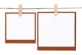 Photo frame hung on rope with clothespin Royalty Free Stock Photo