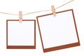 Photo frame hung on rope with clothespin Royalty Free Stock Photo