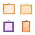 Photo frame icons set cartoon vector. Various empty decorative frame on wall