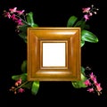 Photo frame made of hand-made wood with orchid branches in the corners Royalty Free Stock Photo