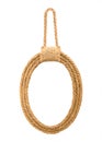 Photo frame made from natural rope in oval shape isolated on white background. Clipping path
