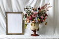 Photo frame mockup with dried dry flowers in a vase, still life Royalty Free Stock Photo