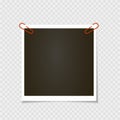 Photo frame. Polaroid frame, vector with pin, staple, paper clip. Template. Vector illustration