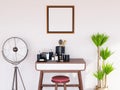 Photo Frame Realistic Mockup on the Makeup Table. 3D Rendering, 3D illustration Royalty Free Stock Photo