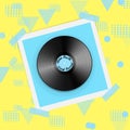 Photo frame with shadow. Vinyl Record on Retro Background.