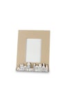 Photo frame with small houses on white background 3D illustration