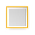 Photo frame square mockup. Realistic yellow empty framing, 3d blank photograph design template. Vector illustration