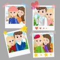 Photo frame stick for selfie. Monopod shots cartoon illustration.