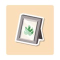 Photo Frame sticker illustration. Pot, plant, leaf, picture. Editable vector graphic design.