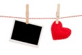 Photo frame and valentines day toy heart Royalty Free Stock Photo