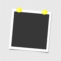 Polaroid Photo frame with yellow pin. Template. Vector illustration