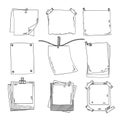 Photo frames and different blank notepaper. Vector set of doodle pictures