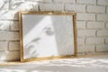 Photo frames on floor over white brick wall Royalty Free Stock Photo