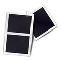 Photo frames with metal paper clip. Metal paper clip attached to two retro photorealistic photo frames on white background.