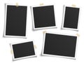 Photo frames realistic. Empty white photos frame vintage with adhesive tapes. Images different forms on wall, blank Royalty Free Stock Photo