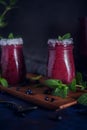 Fresh blueberry milkshake with mint herb Royalty Free Stock Photo