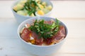 Dandelion leaves and Prosciutto salad with eggs in a bowl