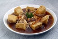 Freshly cooked Chinese food Tofu with mushroom in oyster sauce Royalty Free Stock Photo