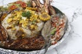 Freshly cooked Filipino food platter called Boodle Fight