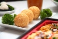 Freshly made Chinese dessert food called Buchi or Sesame balls with sweet filling
