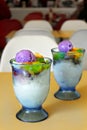 Freshly made Halo Halo or ice shavings with milk and sugar topped with ice cream and other sweet ingredients Royalty Free Stock Photo