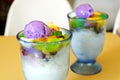 Freshly made Halo Halo or ice shavings with milk and sugar topped with ice cream and other sweet ingredients Royalty Free Stock Photo