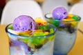 Freshly made Halo Halo or ice shavings with milk and sugar topped with ice cream and other sweet ingredients Royalty Free Stock Photo