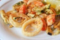 Fried mixed seafood and vegetables Royalty Free Stock Photo