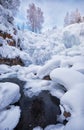 Photo of frozen waterfall on river Pescherka in winter. Siberia, Russia Royalty Free Stock Photo