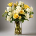 Chromatic Harmony: Timeless Artistry Of Yellow And White Roses In Vase Royalty Free Stock Photo