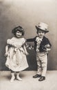 Photo funny little girl boy vintage dressing Retro picture Royalty Free Stock Photo