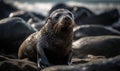 photo of fur seal in its natural habitat. Generative AI