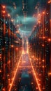 Photo Futuristic data hub Glowing lights illuminate advanced server infrastructure